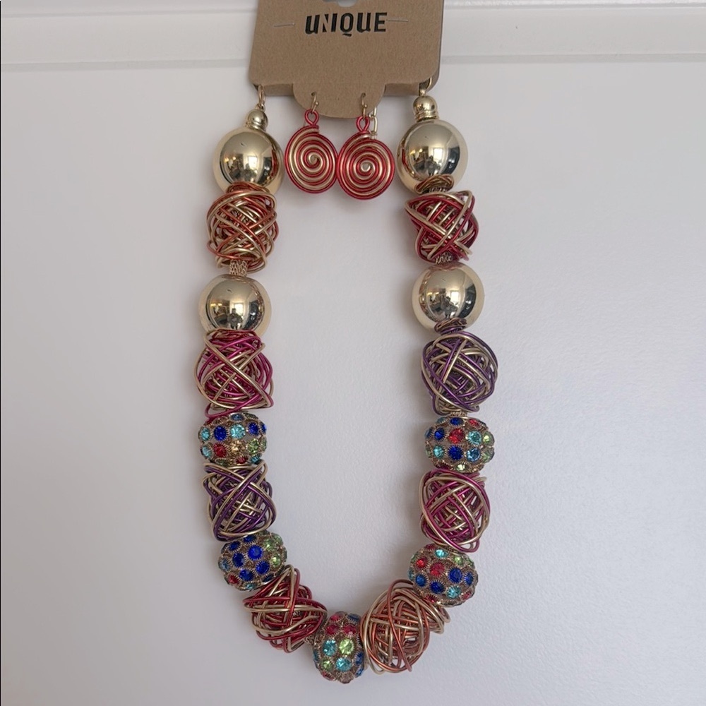 Nique Multicolor Beaded Necklace and Earring Set